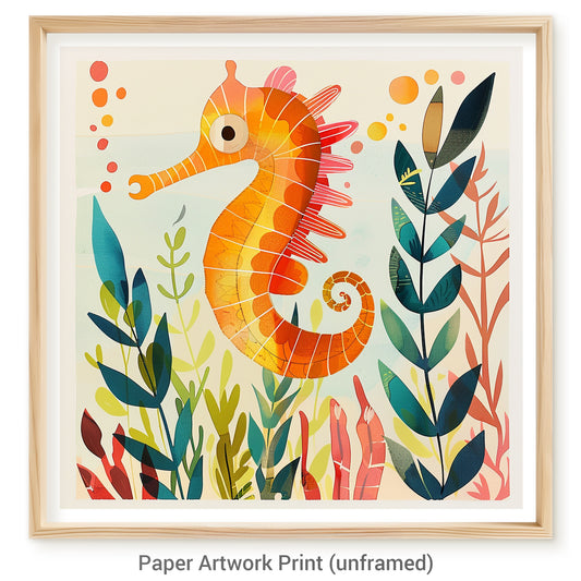 Colorful Seahorse Illustration Among Vibrant Underwater Flora