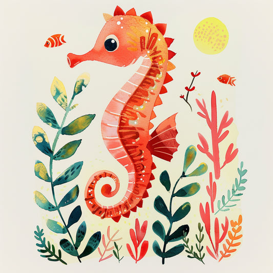 Adorable Seahorse Clings to Coral in Vibrant Marine Scene