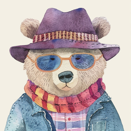 Stylish Bear in Retro Outfit and Trendy Hat Illustration