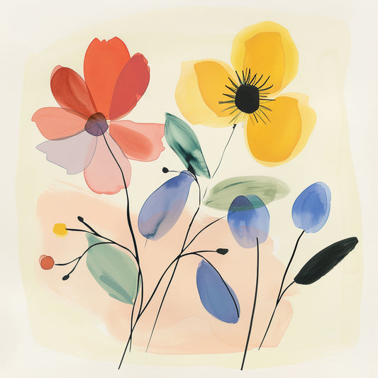 Abstract Colorful Flowers on Pastel Background Illustration