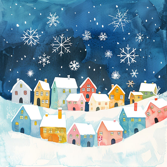Snowy Suburban Houses Under Starry Winter Sky