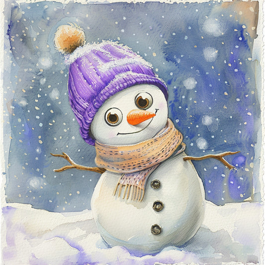Whimsical Watercolor Snowman in Winter Wonderland