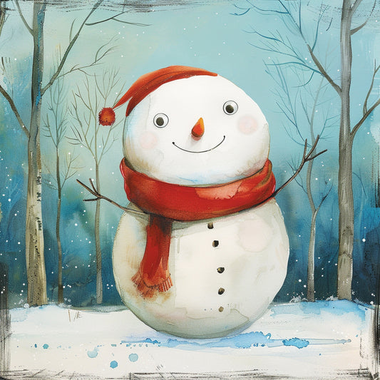 Charming Snowman in Red Scarf Enjoying Winter Wonderland