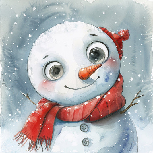 Whimsical Snowman in Red Scarf Enjoying a Snowy Day