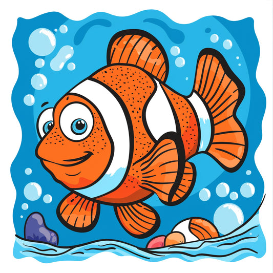Colorful Clownfish Cartoon in Ocean Vector Illustration