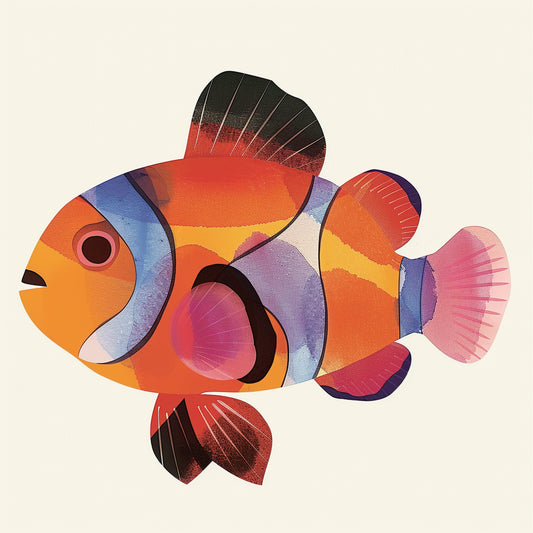 Colorful Watercolor Clownfish Illustration on White Background