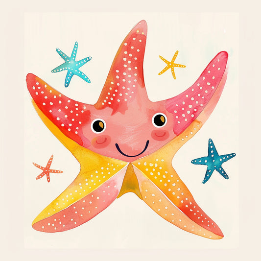 Happy Starfish and Friends Watercolor Illustration