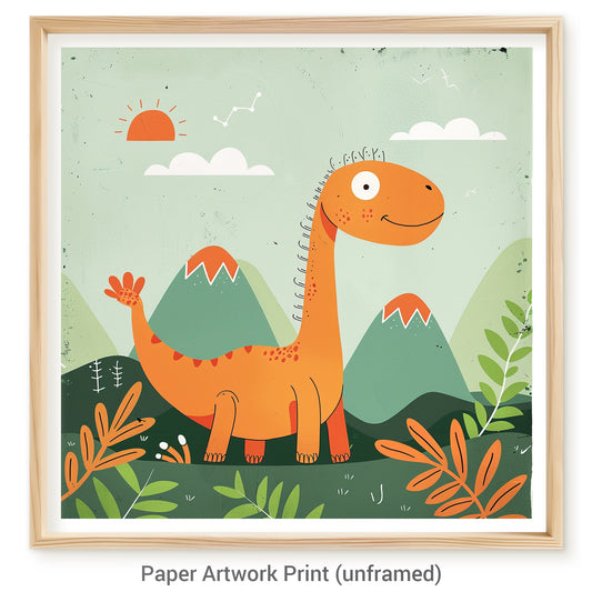 Friendly Dinosaur in a Vibrant Prehistoric Landscape