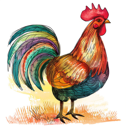 Colorful Illustration of a Majestic Farm Rooster