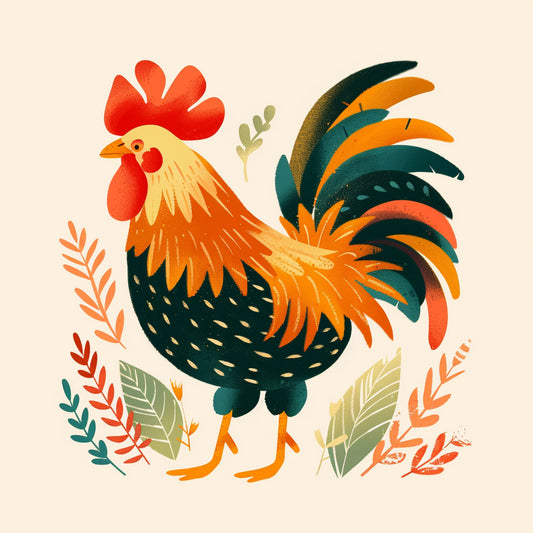 Colorful Rooster Illustration with Embroidery Style