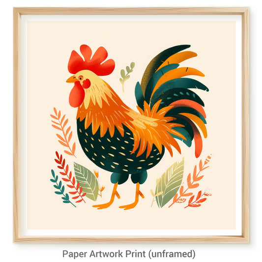 Colorful Rooster Embroidery Illustration with Floral Elements