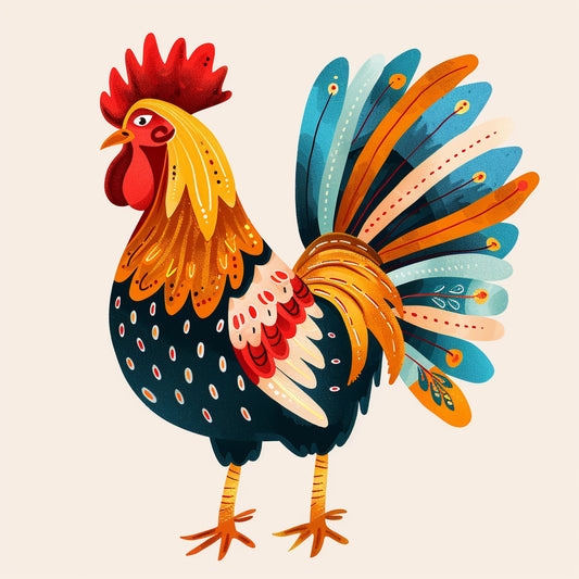 Colorful Embroidery Style Rooster Illustration