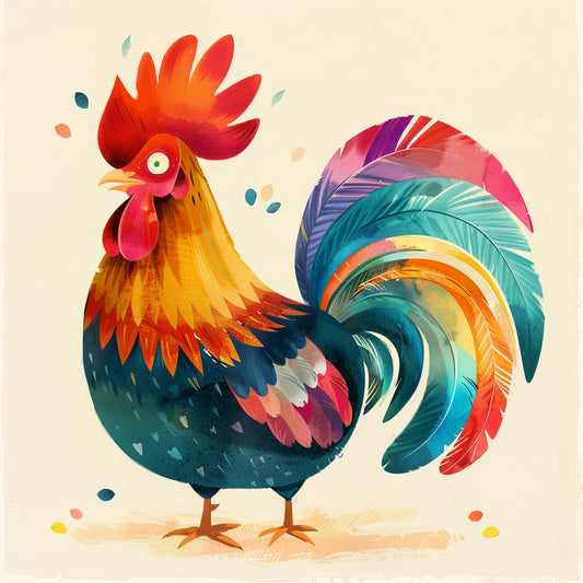 Colorful Rooster Illustration with Artistic Watercolor Style
