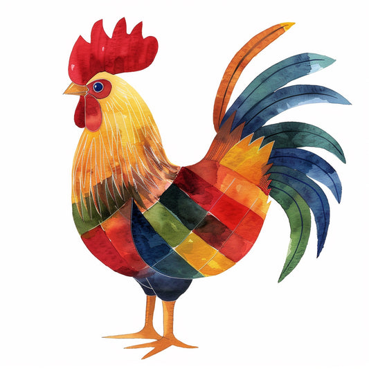 Colorful Watercolor Rooster Illustration Standing Proud