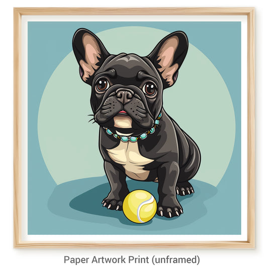 Cute French Bulldog Playing with a Tennis Ball Illustration