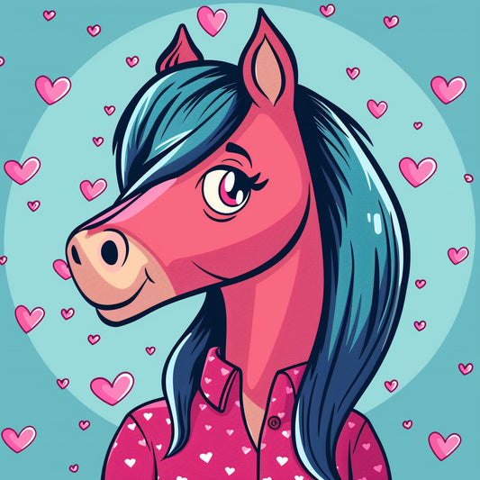Cute Cartoon Horse with Hearts Illustration for Valentine's Day