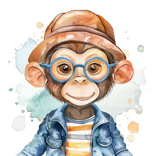 Stylish Monkey in Retro Outfit and Blue Glasses Illustration