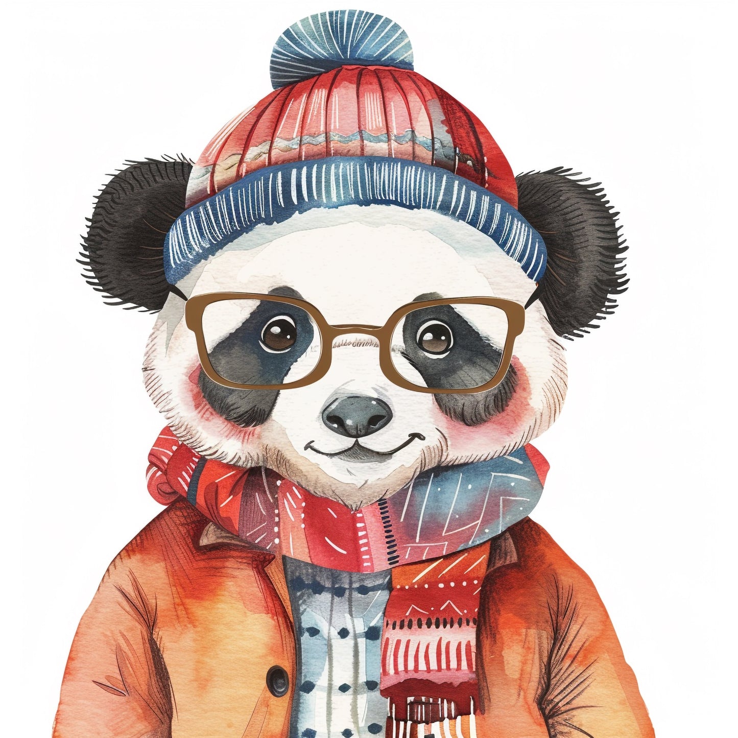 Hip Panda Character in Winter Outfit with Glasses and Hat