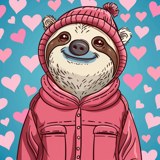 Cute Smiling Sloth Dressed in Pink Winter Clothes