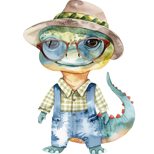 Cute Baby Dinosaur Illustration in Stylish Outfit