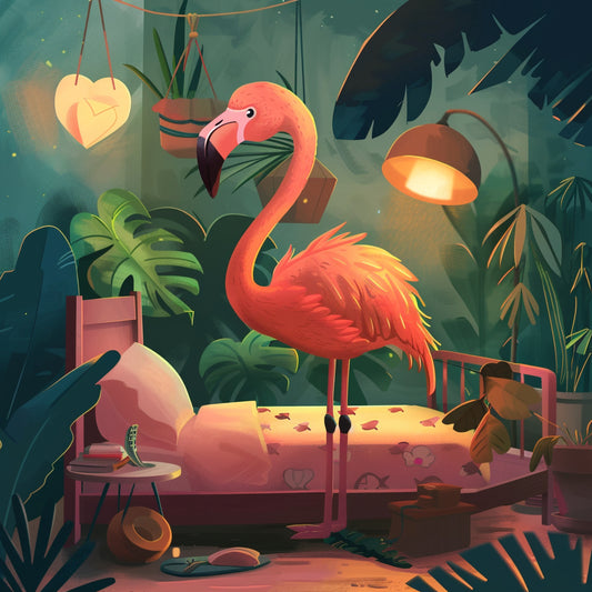 Charming Flamingo Stands In A Cozy Bedroom Setting