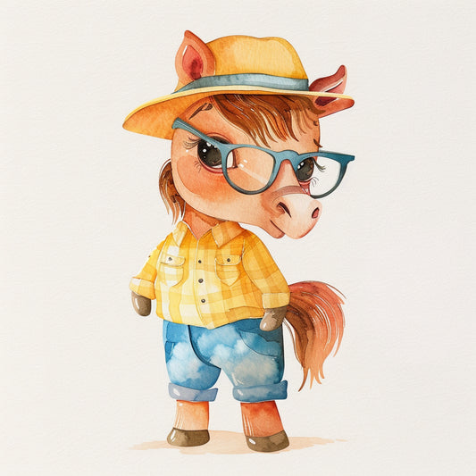 Adorable Baby Horse Cartoon in Retro Hip Outfit