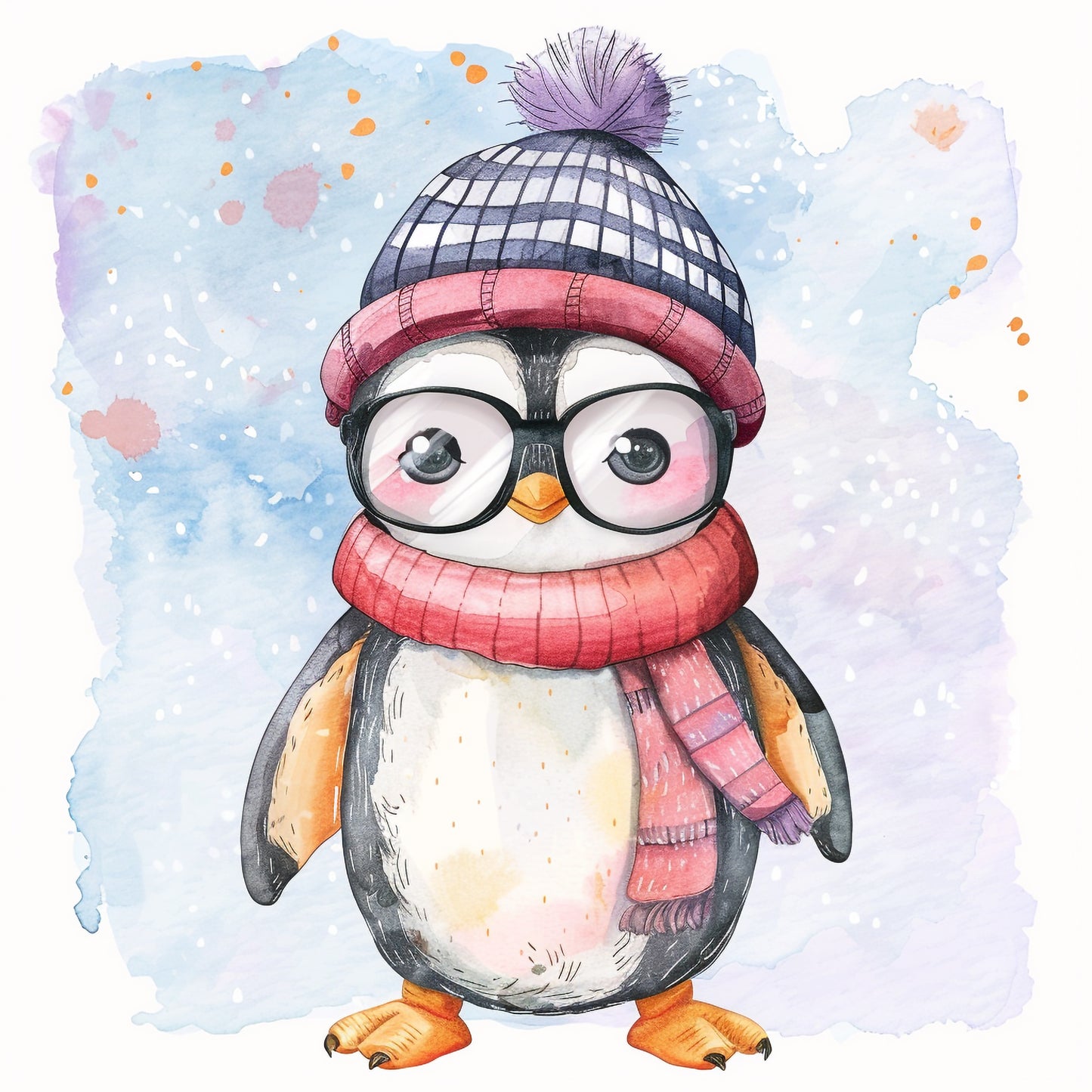 Cute Baby Penguin in Hip Retro Outfit Illustration