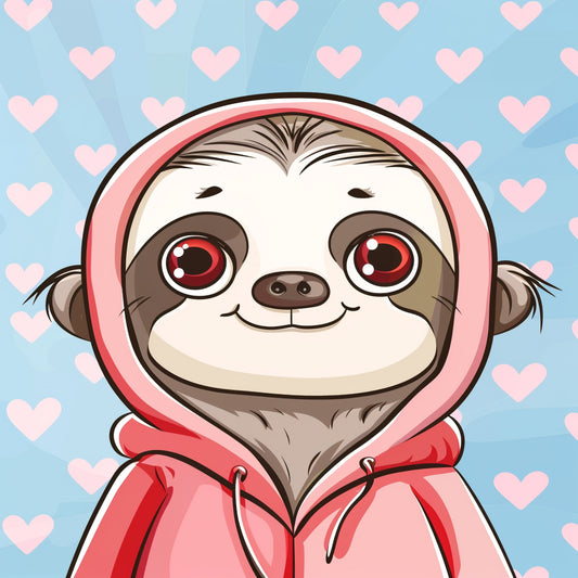 Adorable Baby Sloth Cartoon in Hoodie with Hearts
