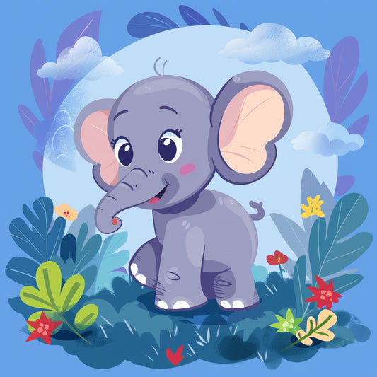 Adorable Baby Elephant Cartoon Playing in Nature