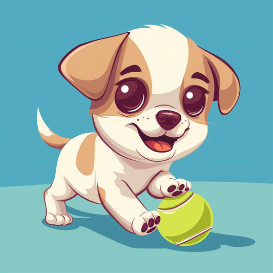 Friendly Puppy Playing With Tennis Ball Illustration