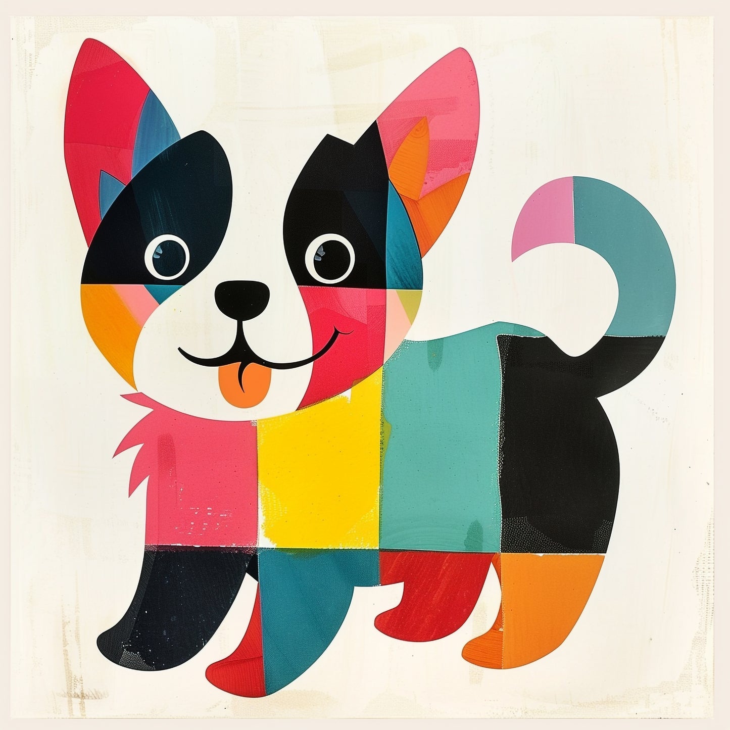 Colorful Abstract Art of a Happy Playful Dog Illustration