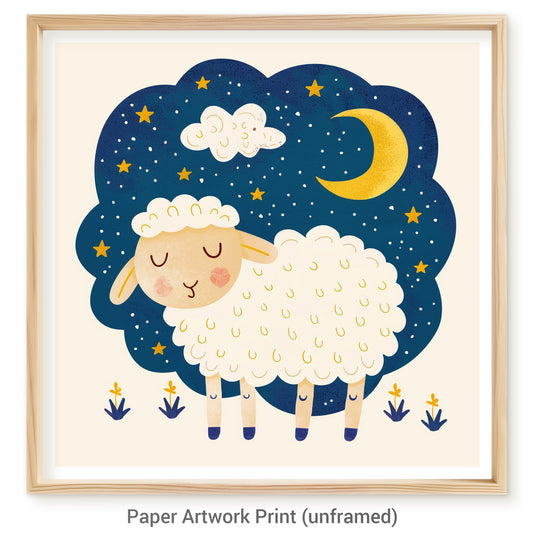 Cute Sheep Under Starry Night Sky Illustration