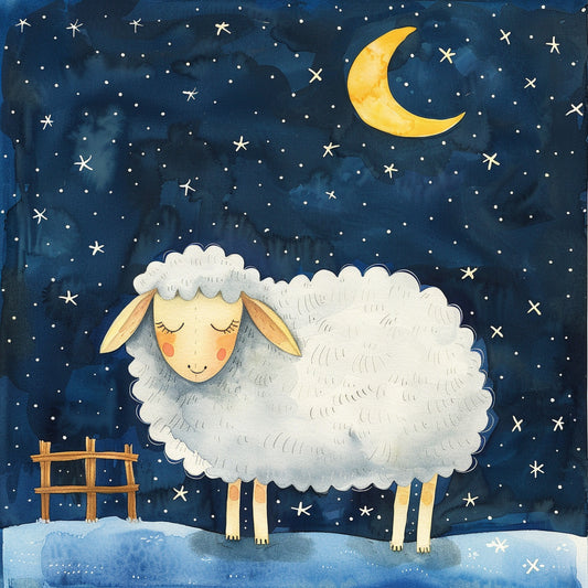 Cheerful Sheep Under Starry Night Sky Illustration