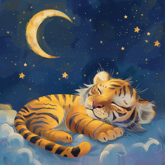 Sleeping Baby Tiger Under the Starry Night Sky