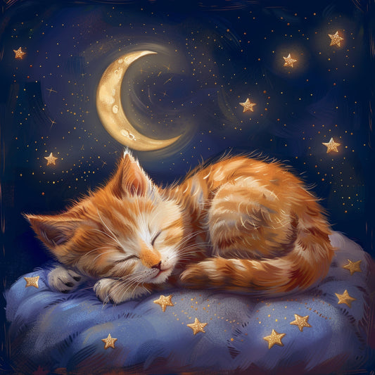 Peaceful Ginger Kitten Sleeping Under Starlit Night