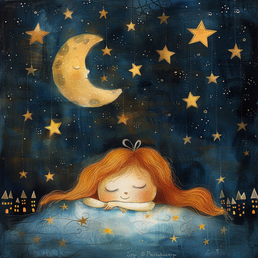 Peaceful Sleep Under Starry Night Sky Illustration