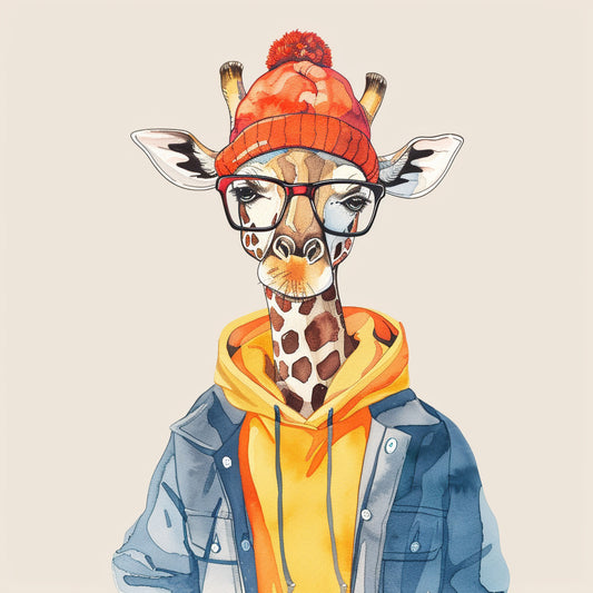 Stylish Giraffe in Funky Retro Outfit and Trendy Hat