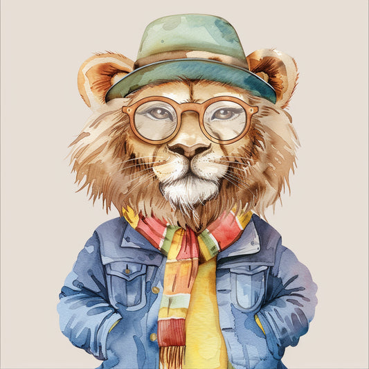 Stylish Lion Wearing Retro Outfit and Cool Hat