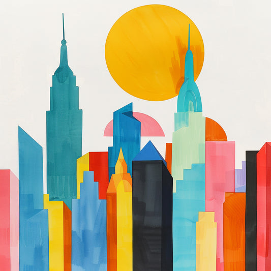 Abstract New York Skyline in Vibrant Watercolors