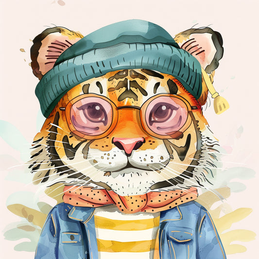 Retro Tiger in Stylish Hat and Cool Denim Jacket Illustration
