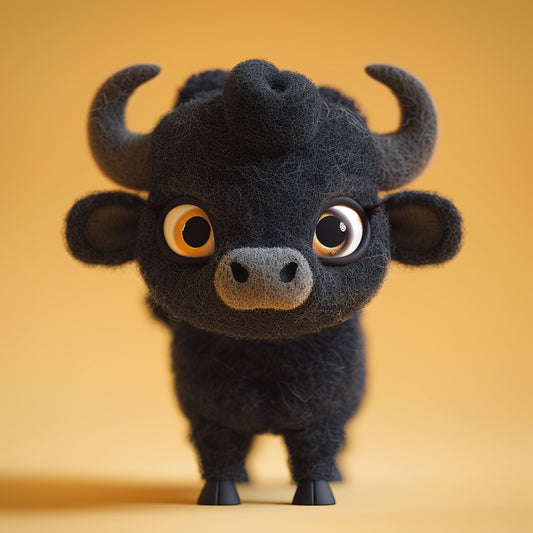 Adorable African Buffalo Toy on Yellow Background