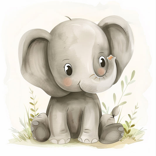 Adorable African Elephant Illustration in a Serene Setting