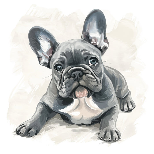 Adorable French Bulldog Puppy with Big Ears Lying Down