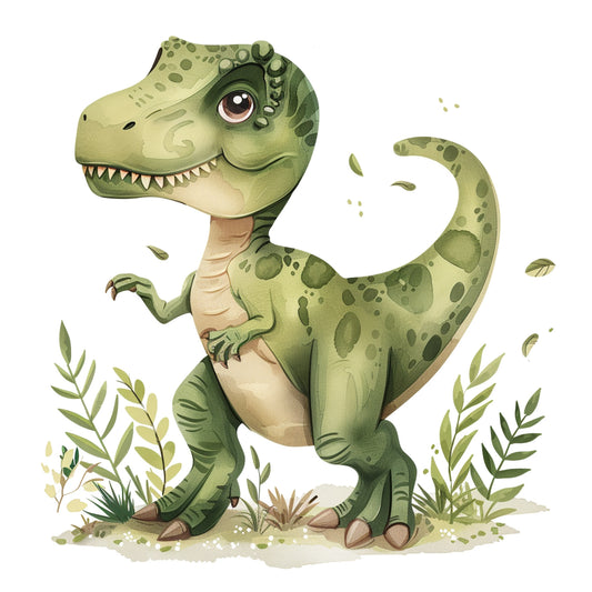 Friendly Cartoon T-Rex in a Whimsical Forest Setting