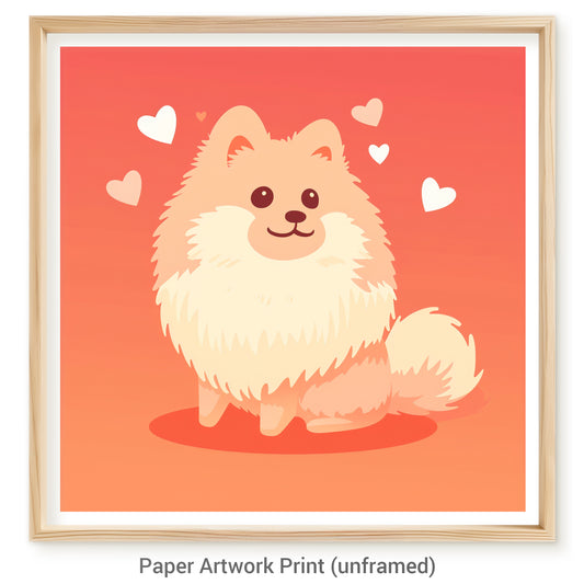 Adorable Pomeranian Dog Surrounded by Floating Hearts