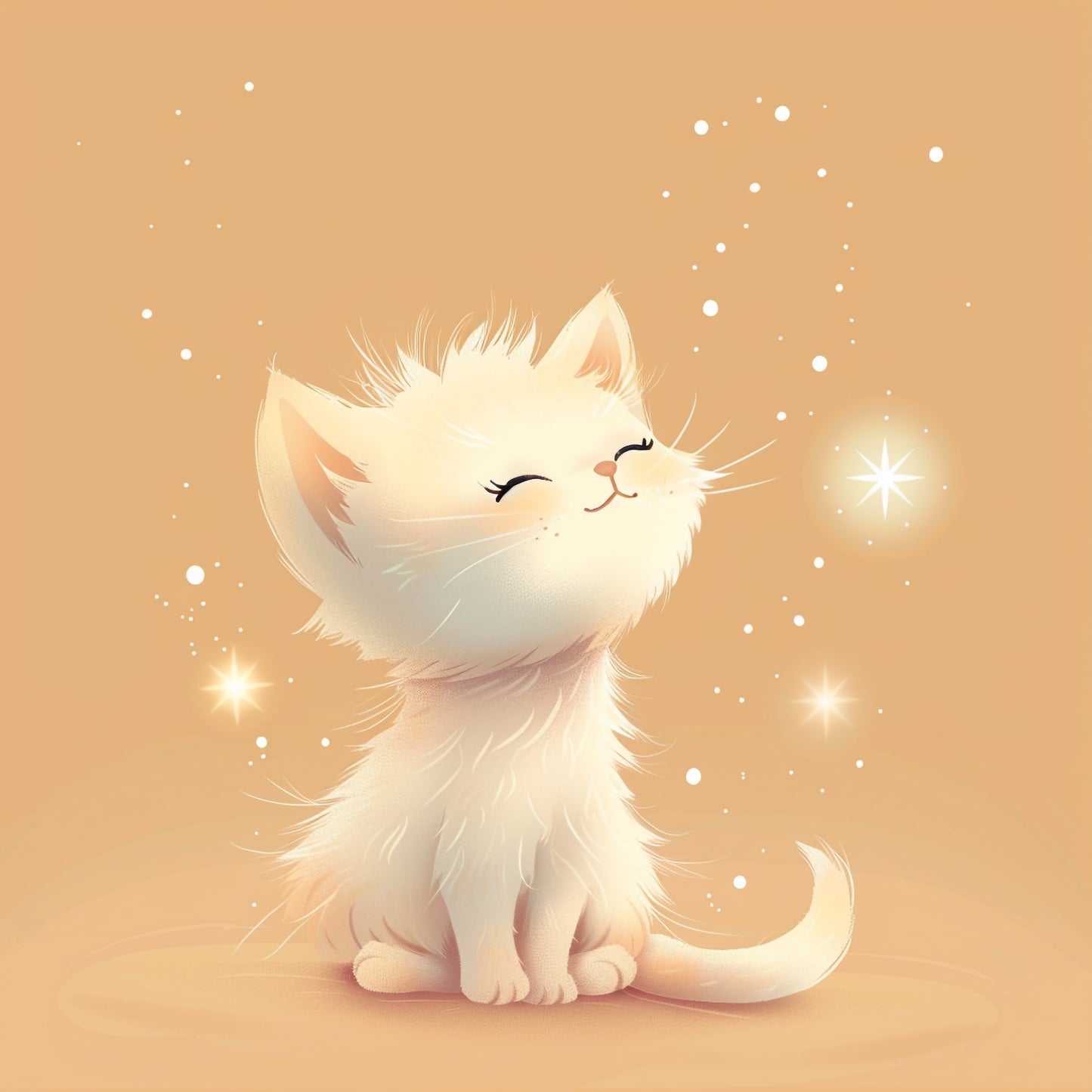 Adorable Fluffy Kitten Illustration with Dreamy Expression