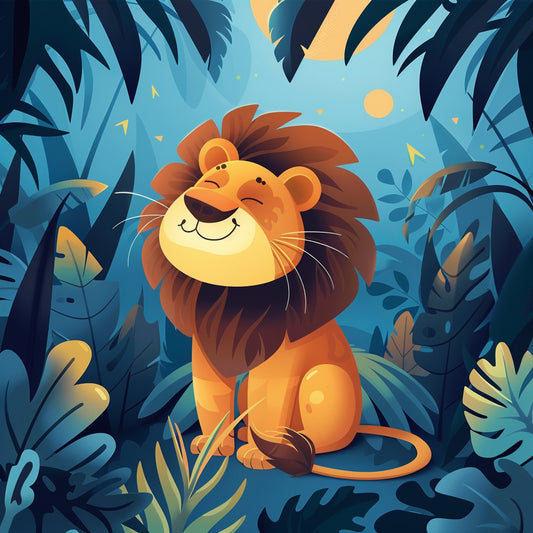 Cute Cartoon Lion in Jungle Illustration for Kids