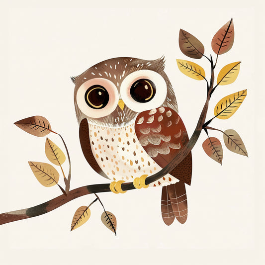 Dreamy Owl Illustration Perched on a Tree Branch