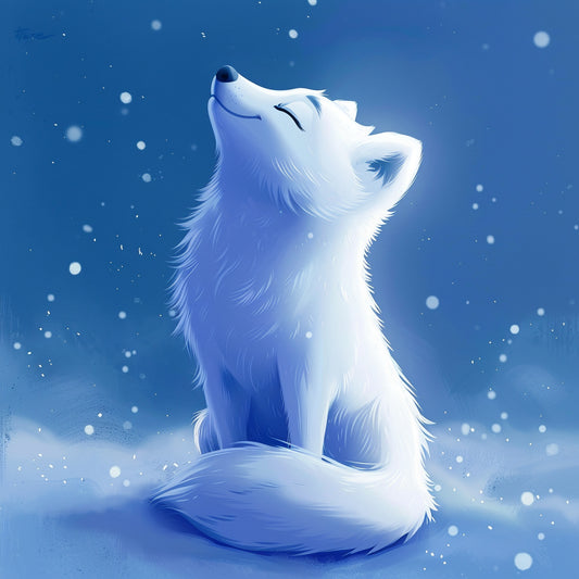 Dreamy Polar Fox Illustration in a Magical Snowfall