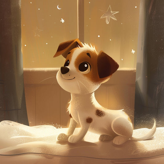 Adorable Puppy Illustration Basking in Dreamy Nighttime Glow